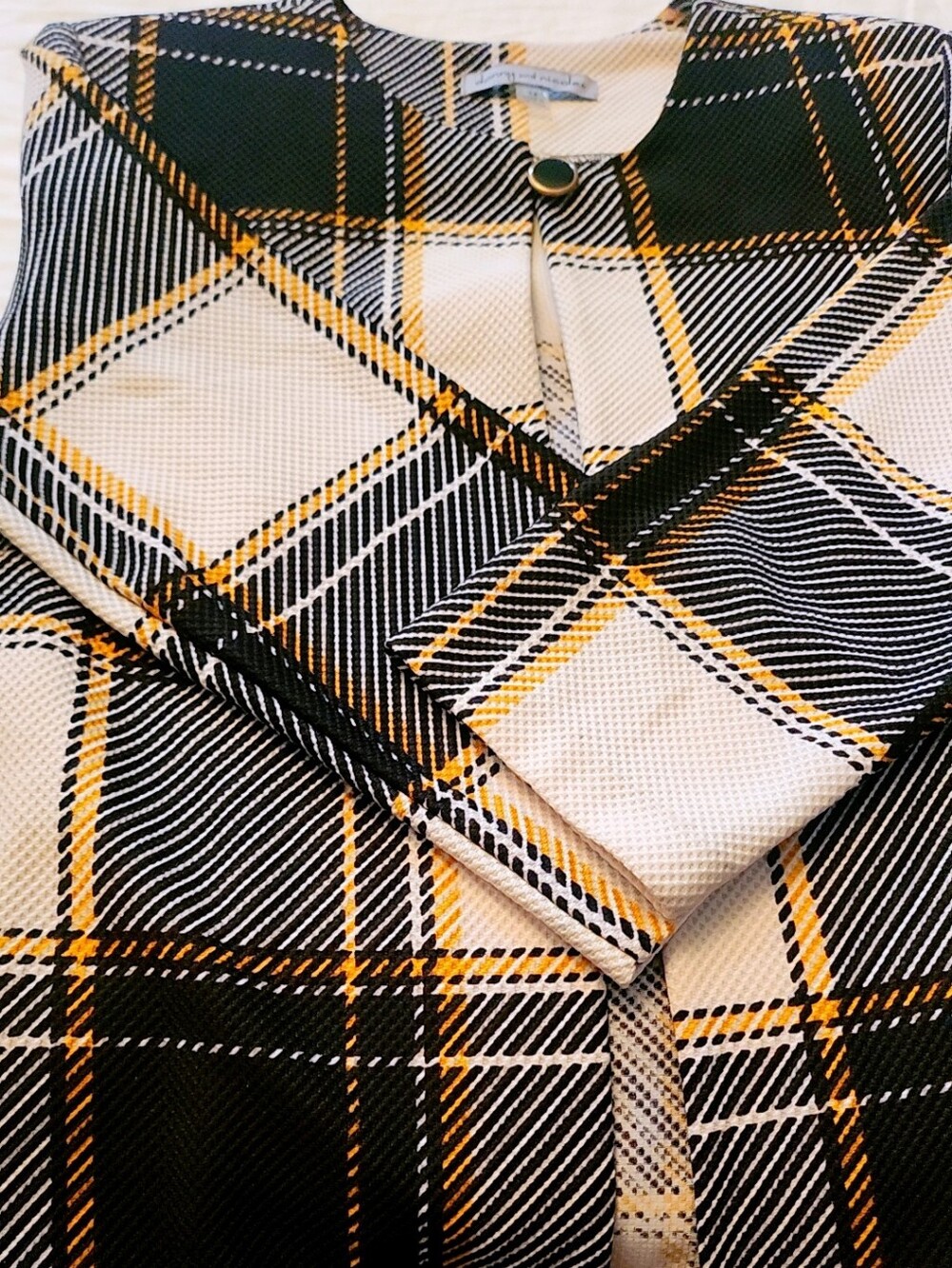 Plaid Button-Front Top in Black, White & Yellow